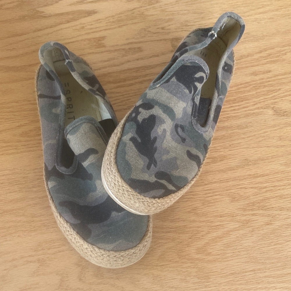 Esprit Green and Gray Camo Slip-On Espadrilles